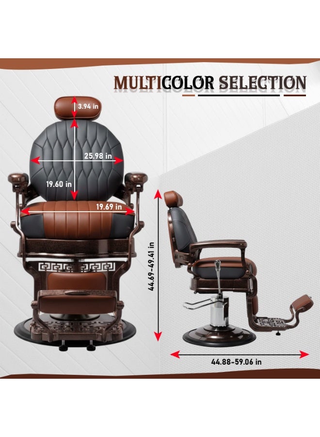 vintage Professional Hydraulic Barber Chair with Reclining Backrest | Heavy-Duty Salon Hair Cutting Chair | Adjustable Headrest, Footrest & Armrests | Premium PU Leather, Classic Vintage Design - Image 2